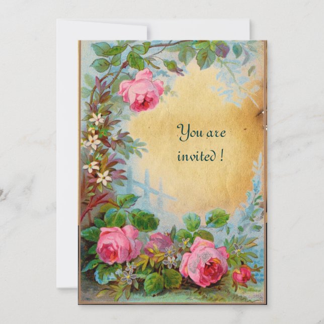 Invitation ROSES PINK & JASMIN papier parchemin (Devant)