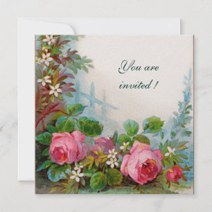 Invitation ROSES PINK & JASMINS  Blanc Glacé Métallisé