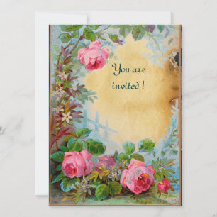 Invitation ROSES PINK & JASMINS parchemin
