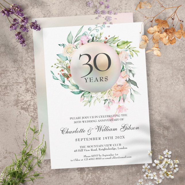 Invitation Roses pour le 30e Anniversaire de Mariage Floral C (Créateur téléchargé)