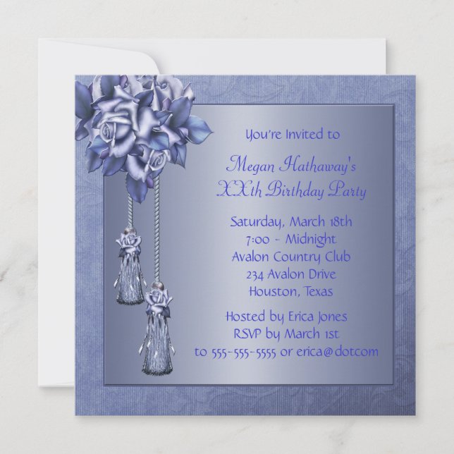 Invitation Roses pourpres N'importe quel nombre Anniversaire  (Devant)