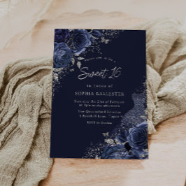 Invitation Roses & Robe Marine & Silver Sweet 16 Party