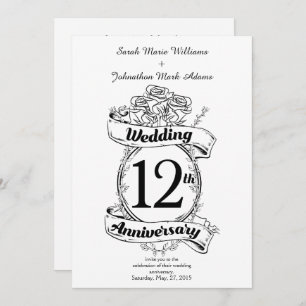 Invitation Roses romantiques 12e anniversaire mariage
