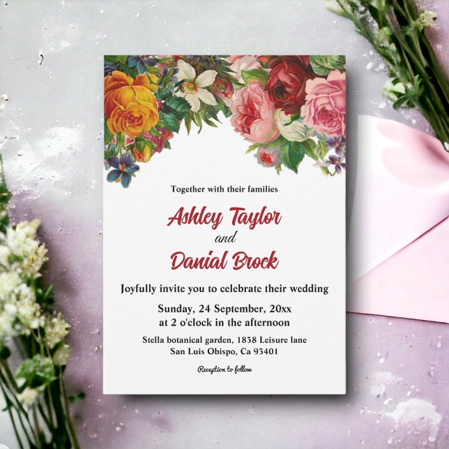 Invitation Roses romantiques colorés Élégant Mariage floral (Créateur téléchargé)