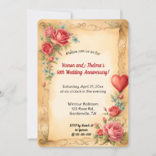 Invitation Roses romantiques et cœur rouge modifiables