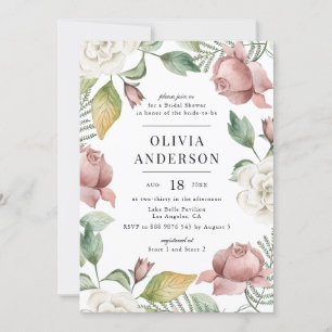 Invitation Roses rose et blanc mauve Fête des mariées florale