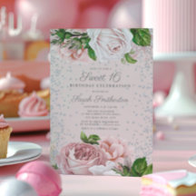 Roses rose Floral Parties scintillant argent doux 