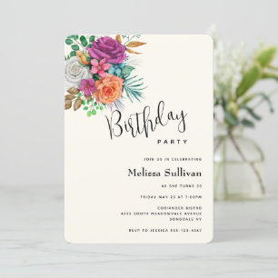 Invitation Roses rose, orange et blanche Bouquet floral Anniv