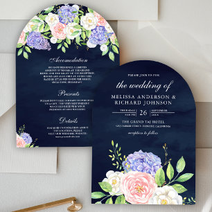 Invitation Roses rose vif violet Mariage de la marine Hydrang