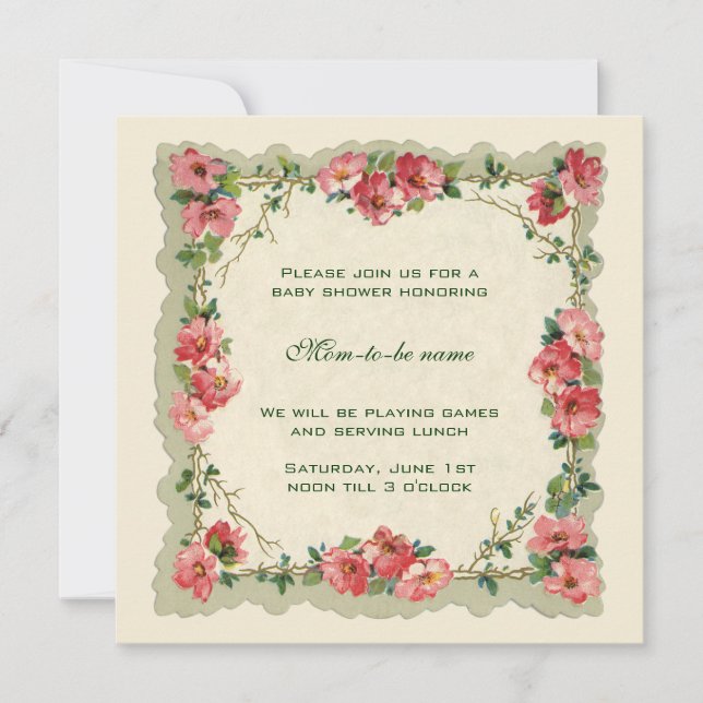Invitation Roses roses antiques Fleurs Baby shower Floral (Devant)