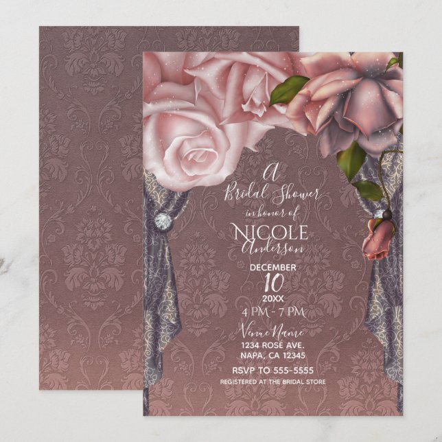 Invitation Roses roses blanches Roses poussiéreuses Fête des  (Devant / Derrière)