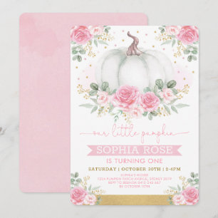 Invitation Roses roses douces et Citrouille 1er anniversaire