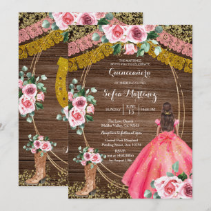 Invitation Roses roses et bottes roses Charra Quinceanera 2