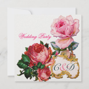 INVITATION ROSES ROSES ET CŒUR EN DENTELLE DE CUPIDON MONOGRA