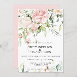 Invitation Roses roses et Eucalyptus Mariage de dos rose