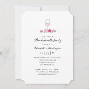 Invitation Roses roses et vin roses. Fête de bachelorette flo