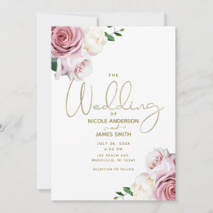 Invitation Roses roses Fleurs verdure Mariage minimaliste mod