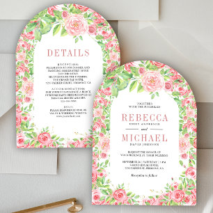 Invitation Roses Roses Fuschées en Arche Florale Tout en Un M