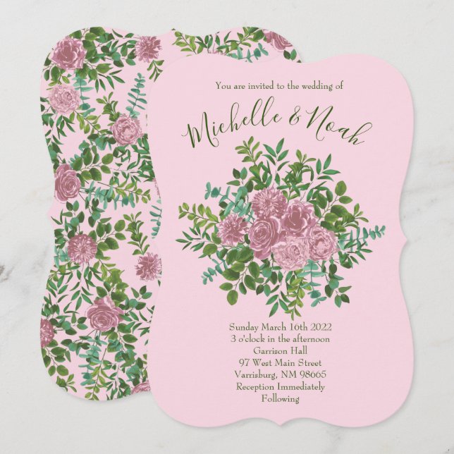 Invitation Roses roses Jardin Printemps Mariage (Devant / Derrière)