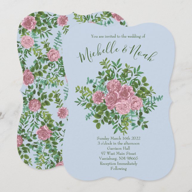 Invitation Roses roses Jardin Printemps Mariage (Devant / Derrière)