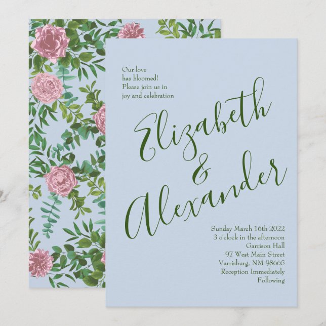 Invitation Roses roses Jardin Printemps Mariage (Devant / Derrière)