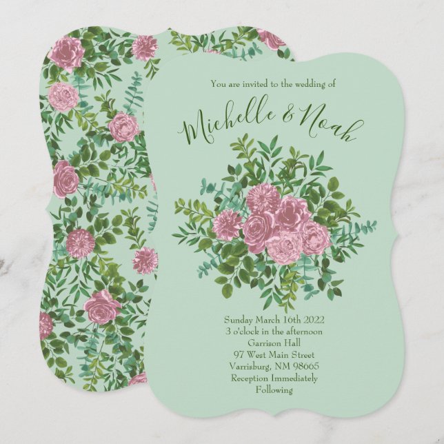 Invitation Roses roses Jardin Printemps Mariage (Devant / Derrière)