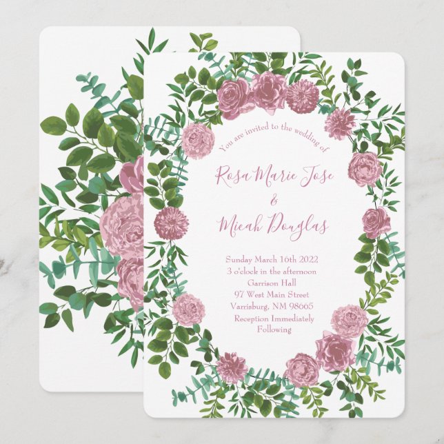 Invitation Roses roses Jardin Printemps Mariage (Devant / Derrière)