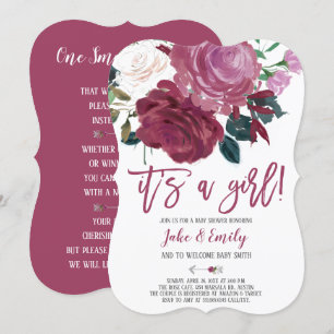Invitation Roses roses Marsala Baby shower C'est une fille