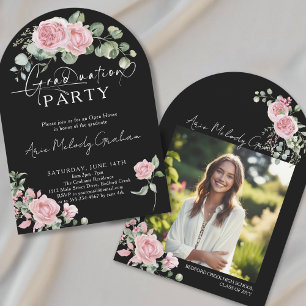 Invitation Roses roses modernes script photo de remise des di
