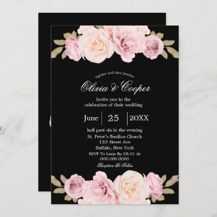 Invitation Roses roses noires et blanches