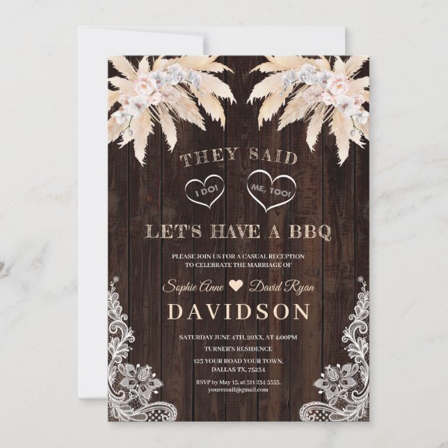 Invitation Roses roses Pampas Orchidée Blanche après barbecue (Devant)