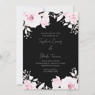 Invitation Roses roses romantiques rose Mariage noir d'été