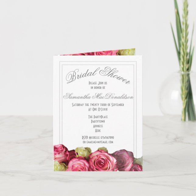 Invitation Roses roses rose bouquet fleuri douche nuptiale (Devant)