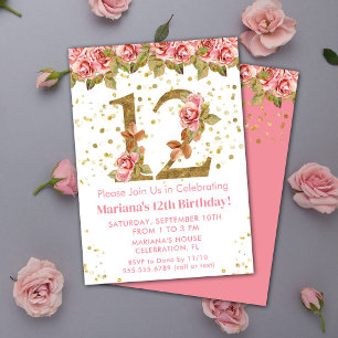 Invitation Roses roses rose Floral 12e fête d'anniversaire