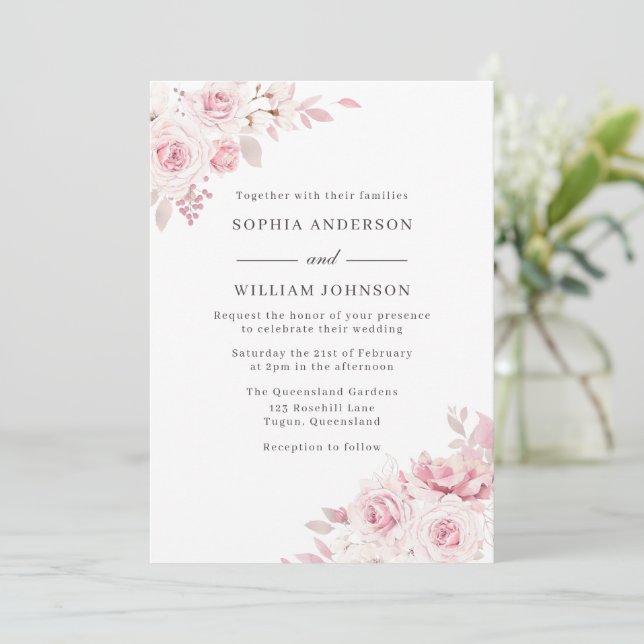 Invitation Roses roses rose Mariage d'aquarelle florale (Debout devant)