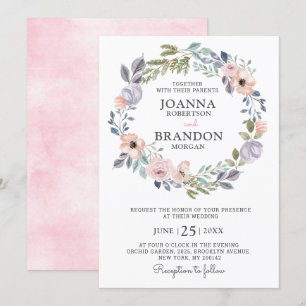 Invitation Roses roses rose poussiéreuses Mariage floral mi-é