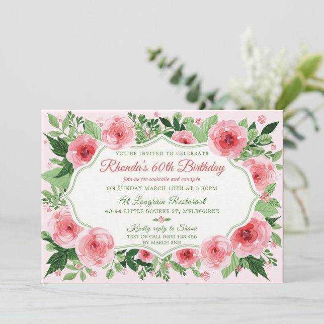 Invitation Roses roses roses Aquarelle dames 60e anniversaire (Debout devant)