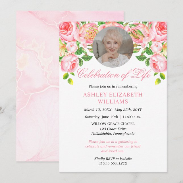 Invitation Roses roses roses Aquarelle Florale Célébration de (Devant / Derrière)