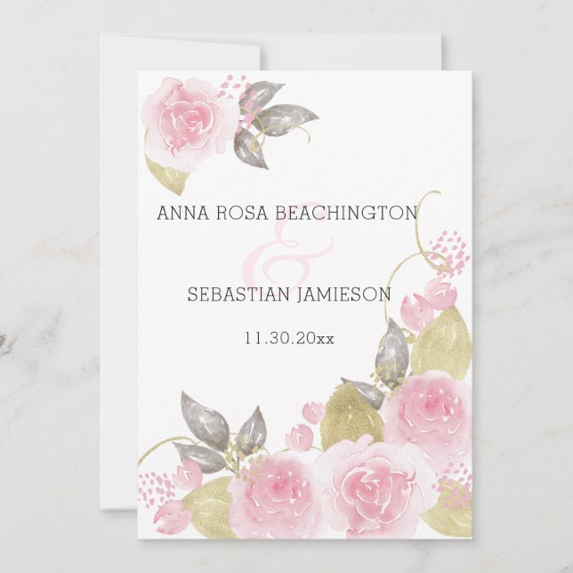 Invitation *~* Roses roses roses AR15 QR - Mariage floral or  (Devant)