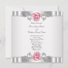 Invitation Roses Roses Roses Argent Blanc Rose Élégant Mariag