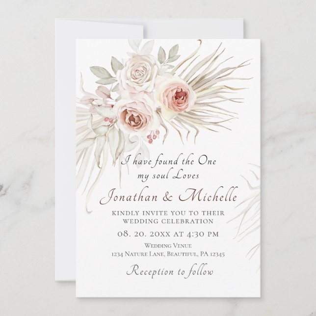 Invitation Roses roses roses blanches Boho Floral Mariage chr (Devant)