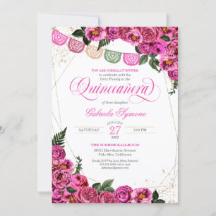Invitation Roses roses roses élégantes Fiesta Floral Quinceañ