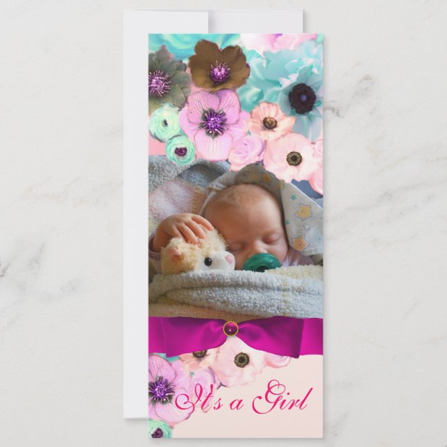 INVITATION ROSES ROSES ROSES ET BOIS, MODÈLE PHOTO BABY SHOWE (Devant)