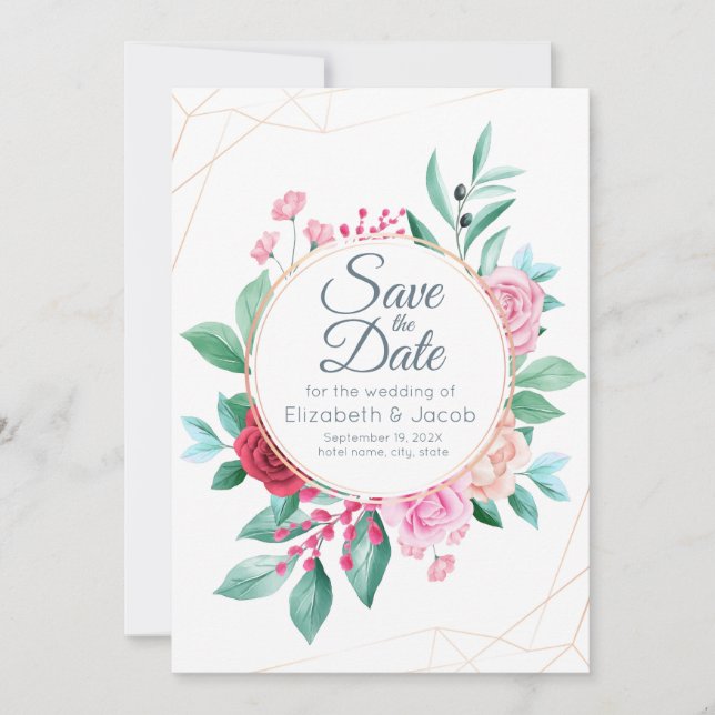 Invitation Roses roses roses et Eucalyptus Mariages florales  (Devant)