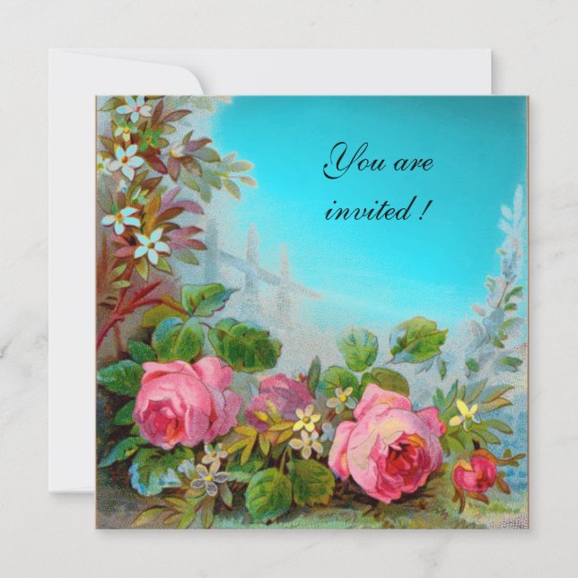 Invitation ROSES ROSES ROSES ET JASMINES Aqua Bleu, Turquase, (Devant)