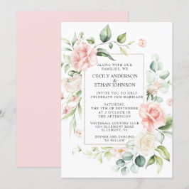 Invitation Roses roses roses et Mariage arrière rose Eucalypt