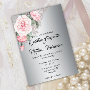 Invitation Roses roses roses et Mariage d'argent