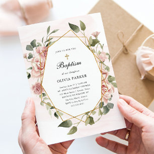 Invitation Roses roses roses et or Baptême