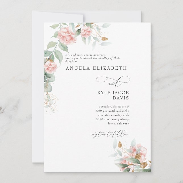 Invitation Roses roses roses Eucalyptus Bride Parents Mariage (Devant)