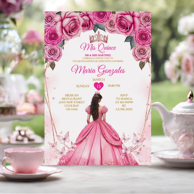 Invitation Roses roses roses Floral Mis Quince 15 Anos Quince (Créateur téléchargé)